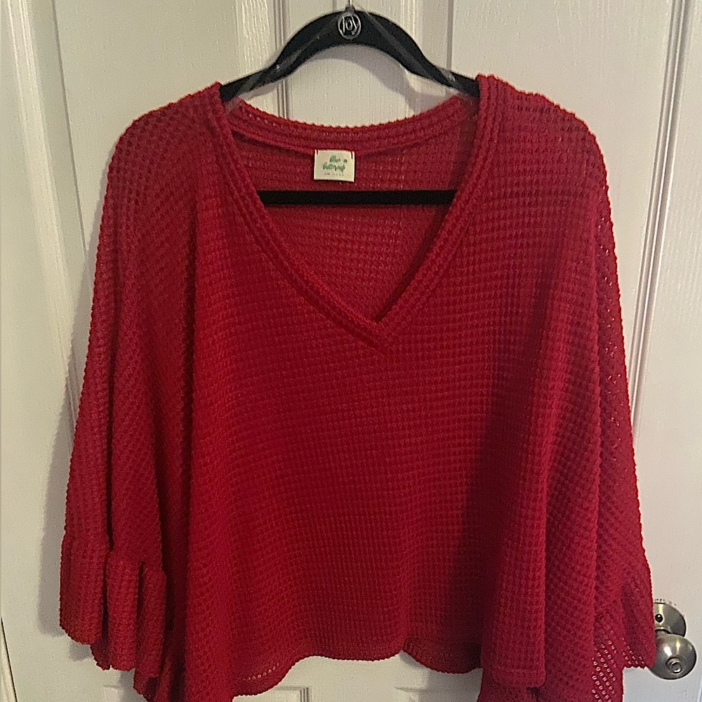 Red Ruffled Bell-Sleeve Top